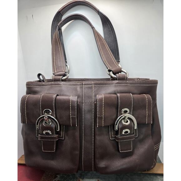 Vtg Coach Soho Luxury Satchel Purse Brown C0GZ-8A09 Double Handle Buckle Pockets - Picture 1 of 15